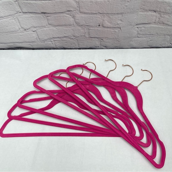 Hot Pink Velvet Slim Line No Slip Hangers with Rose Gold Tops (set of 6) - Picture 3 of 4